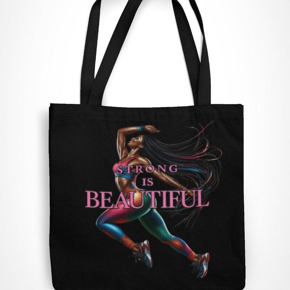 STRONG IS BEAUTIFUL – Motivational Black Women Canvas Tote Bag (14x15)
